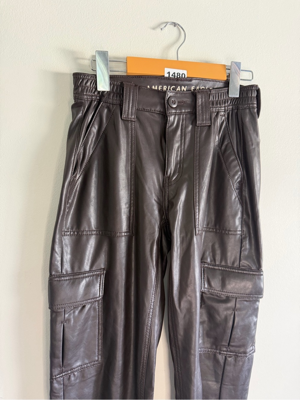 American Eagle Brown Faux Leather Cargo Pants | Y2K Utility - Picture 8 of 12